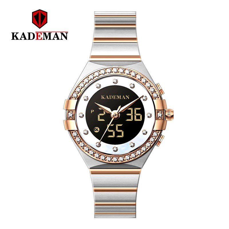 KADEMAN K9079 Argenté Bronze montre bracelet à Quartz pour femmes étanche double affichage LCD de Luxe