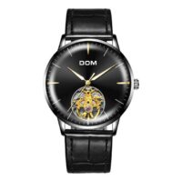 DOM 1268L Noir Montre de luxe squelette Pour hommes Sport Bracelet en cuir automatique