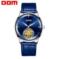 DOM 1268L Bleu Montre de luxe squelette Pour hommes Sport Bracelet en cuir automatique