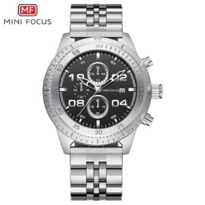 MINIFOCUS MF0230G Argenté analogique pour hommes, bracelet en acier inoxydable, montre chronographe analogique