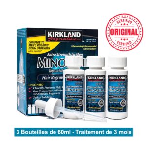 L’original MINOXIDIL 5% Kirkland Signature - 3 Bouteilles de 60ml - Traitement de 3 mois