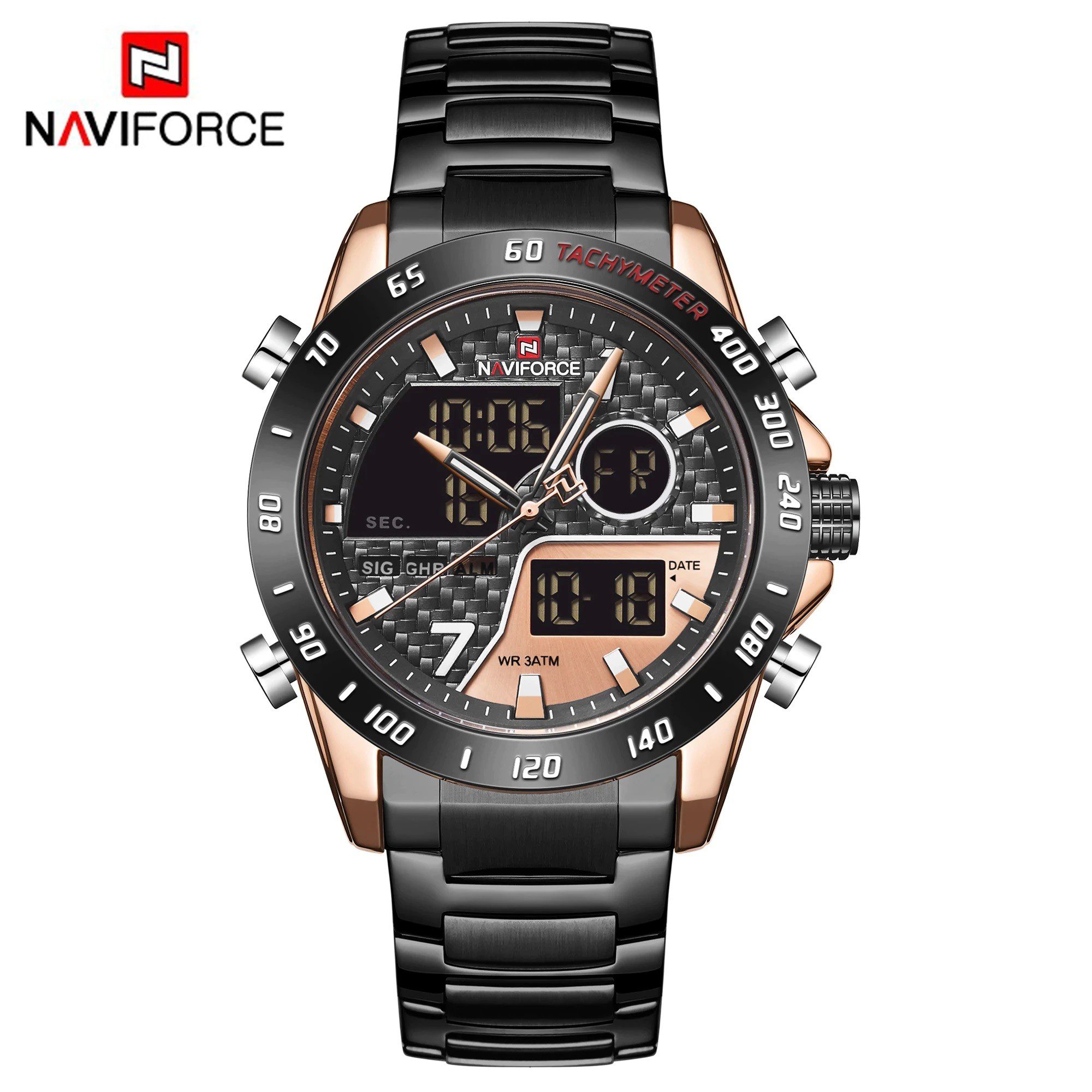 NAVIFORCE NF9171 Noir Bronze montre bracelet analogique à Quartz pour homme