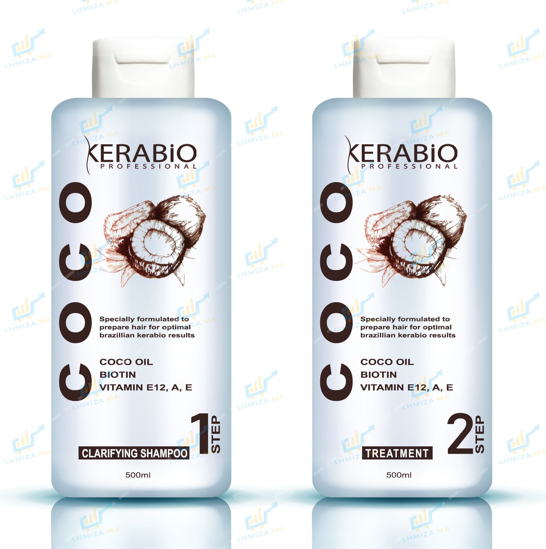 KERABIO Traitement Lissage brésilien à la Kératine huile de Coco et Biotin - 2 x 500ml