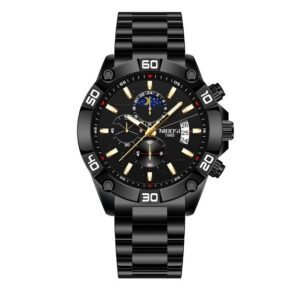 NIBOSI 2502 Noir montre de sport pour hommes, marque de luxe, Quartz, acier inoxydable, étanche 3ATM
