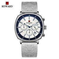 REWARD – 82026 Argenté montre de sport décontractée pour hommes, marque de luxe, en acier inoxydable, étanche, chronographe