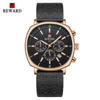 REWARD – 82026 Noir Bronze montre de sport décontractée pour hommes, marque de luxe, en acier inoxydable, étanche, chronographe