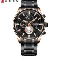 CURREN – 8362 Noir montre bracelet en acier inoxydable pour homme, marque de luxe, chronographe décontracté, à Quartz