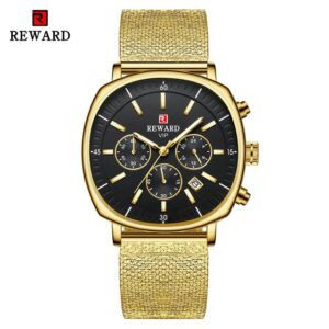 REWARD – 82026 Doré montre de sport décontractée pour hommes, marque de luxe, en acier inoxydable, étanche, chronographe