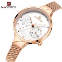 NAVIFORCE NF5001 bronze montre à Quartz pour femmes, bracelet en maille, en acier inoxydable