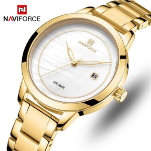 NAVIFORCE NF5008 doré montre bracelet en acier inoxydable pour femmes, classique, Simple, Quartz
