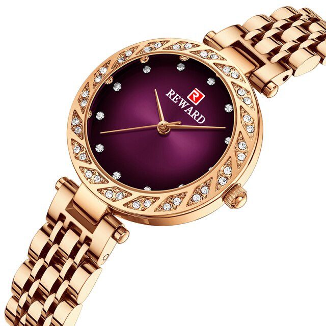 REWARD RD21050L Bronze Mauve montre à Quartz de luxe pour femme en acier massif et diamant