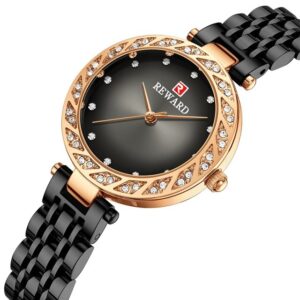 REWARD RD21050L Bronze Noir montre à Quartz de luxe pour femme en acier massif et diamant