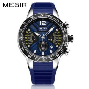 MEGIR 2106G Bleu montre pour homme bracelet en Silicone, étanche, à Quartz, chronographe