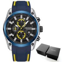 MEGIR MN2144G Bleu montre pour hommes, étanche, bracelet en Silicone, chronographe lumineux