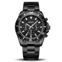 MEGIR M2064G Noir montre à Quartz avec chronographe analogique pour homme