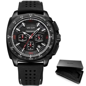 MEGIR 2056 Noir montre de Sport chronographe pour hommes, avec mouvement à Quartz