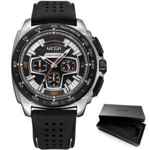 MEGIR 2056 Argent montre de Sport chronographe pour hommes, avec mouvement à Quartz