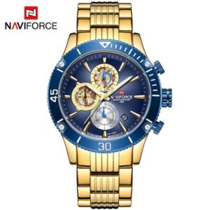 NAVIFORCE NF9173M Doré Bleu montre bracelet en acier pour hommes, étanche