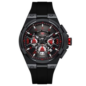 MINI FOCUS MF0402G Noir Rouge – montre à Quartz multifonction pour hommes bracelet en Silicone