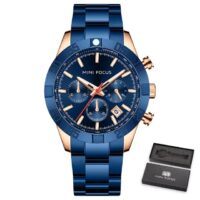 MINI FOCUS MF0416G Bleu – montre de luxe pour hommes bracelet en acier inoxydable