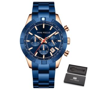 MINI FOCUS MF0416G Bleu – montre de luxe pour hommes bracelet en acier inoxydable