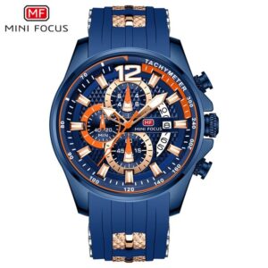 MINI FOCUS MF0350G Bleu – montre bracelet en Silicone pour hommes, marque de luxe, Quartz, étanche