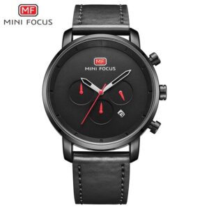 MINI FOCUS MF0102G Noir – montre à Quartz en cuir véritable pour hommes chronographe
