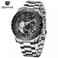 BENYAR BY 5120 Argenté Noir – montre étanche en acier inoxydable pour homme, marque de luxe, chronographe