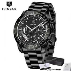 BENYAR BY 5120 Noir – montre étanche en acier inoxydable pour homme, marque de luxe, chronographe