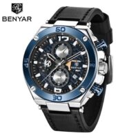 BENYAR BY 5151 Noir Bleu – montre de luxe en cuir pour hommes, horloge à Quartz, mode chronographe