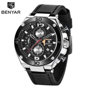 BENYAR BY 5151 Noir – montre de luxe en cuir pour hommes, horloge à Quartz, mode chronographe