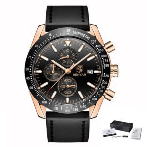 BENYAR BY-5140 Noir montre étanche pour homme, marque de luxe, bracelet en cuir, Sport, Quartz, chronographe