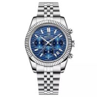 BENYAR BYS001 Argenté Bleu Montre bracelet en acier inoxydable pour homme, étanche, chronographe de luxe
