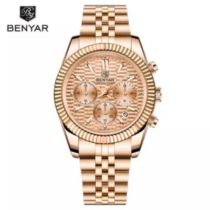 BENYAR BYS001 Bronze Montre bracelet en acier inoxydable pour homme, étanche, chronographe de luxe