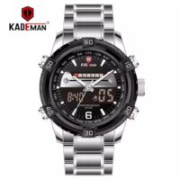 KADEMAN K6173 Argenté Noir montre pour hommes électronique double affichage acier inoxydable