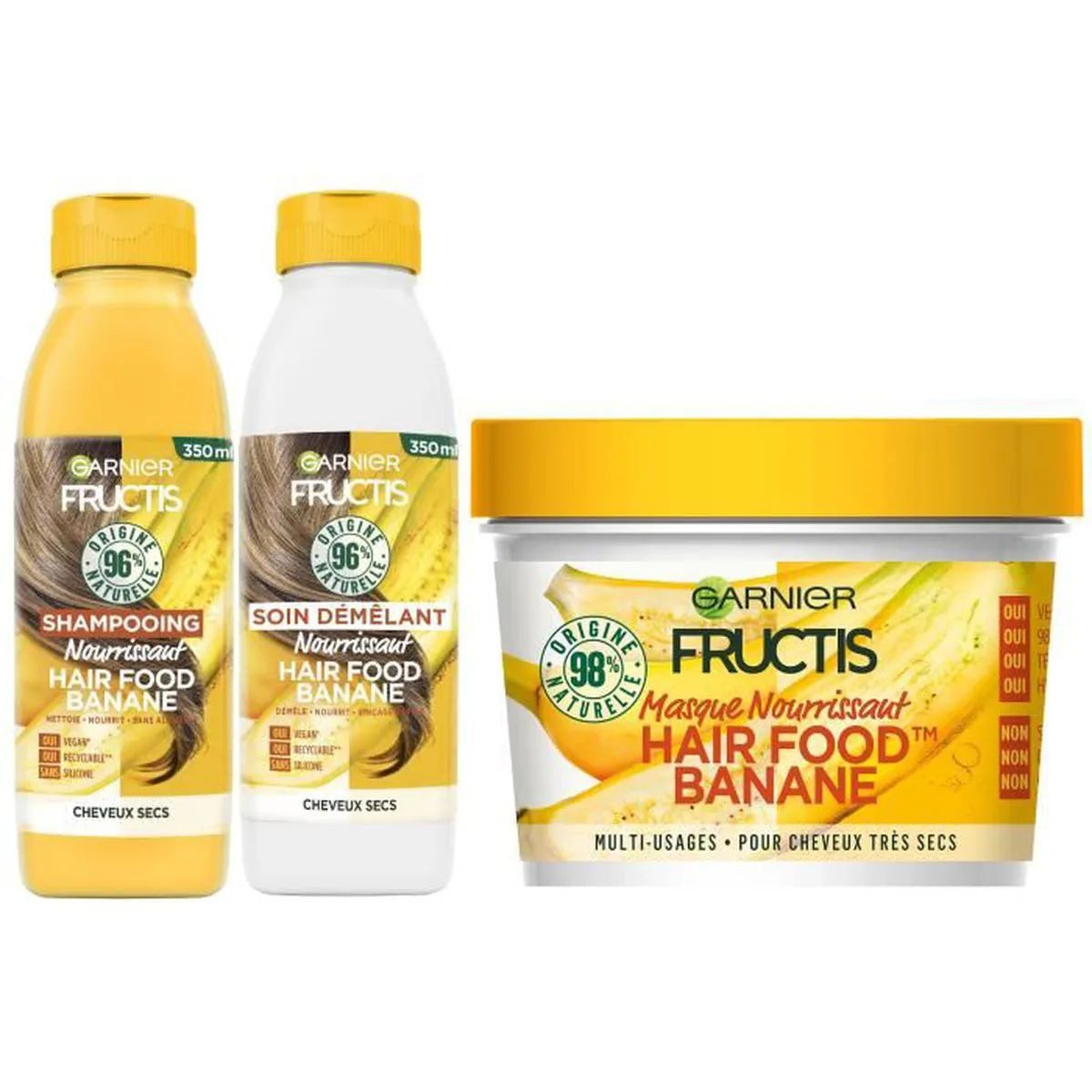 Coffret Garnier Fructis Hair Food Routine à la Banane pour cheveux secs - 98% d'ingrédients d'origine naturelle