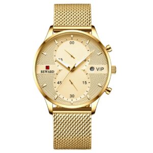REWARD RD82001M Doré montre de Sport à Quartz pour homme, marque de luxe, acier inoxydable, chronographe