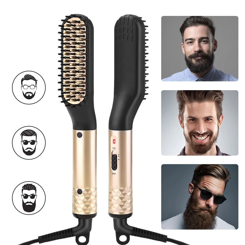 Beard Guru Brosse à barbe ionique pour hommes, lisseur multifonctionnel, fer à friser, peigne chauffant