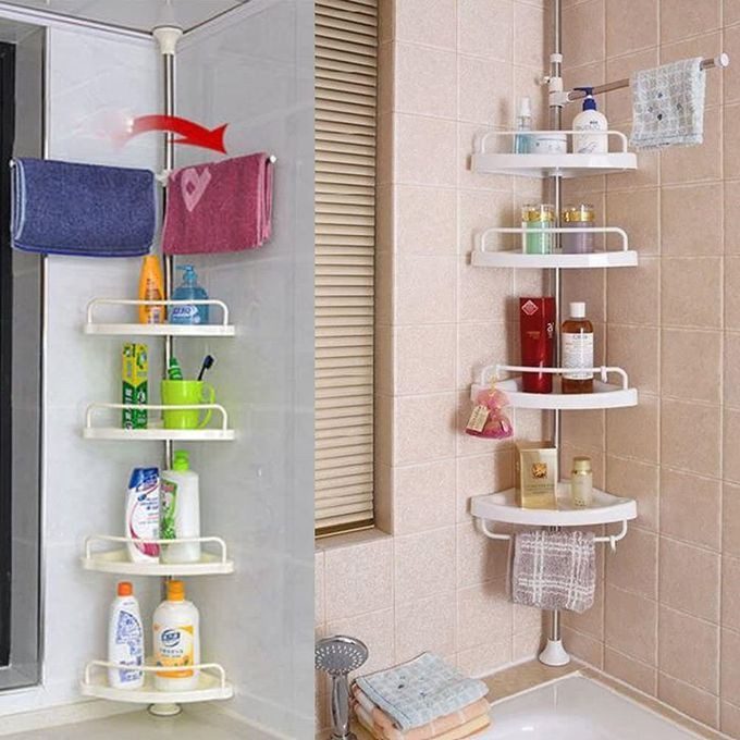 Etagère Salle de bain Douche d'angle Télescopique Extensible 3m avec 4 Paniers 23x23x34