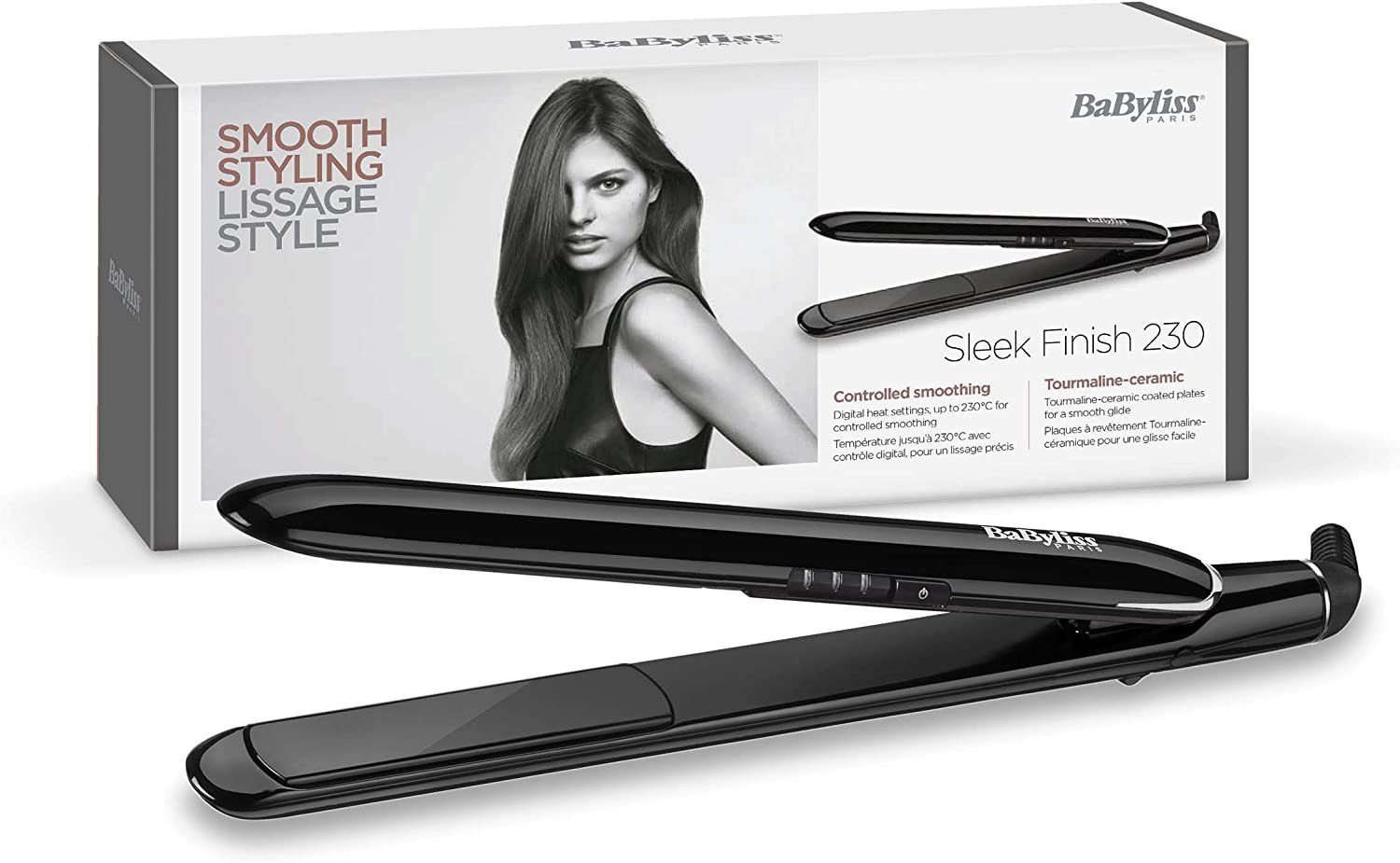 BaByliss Lisseur Sleek Finish 230 avec Températures Digitales et plaques Tourmaline-Céramique ST255E