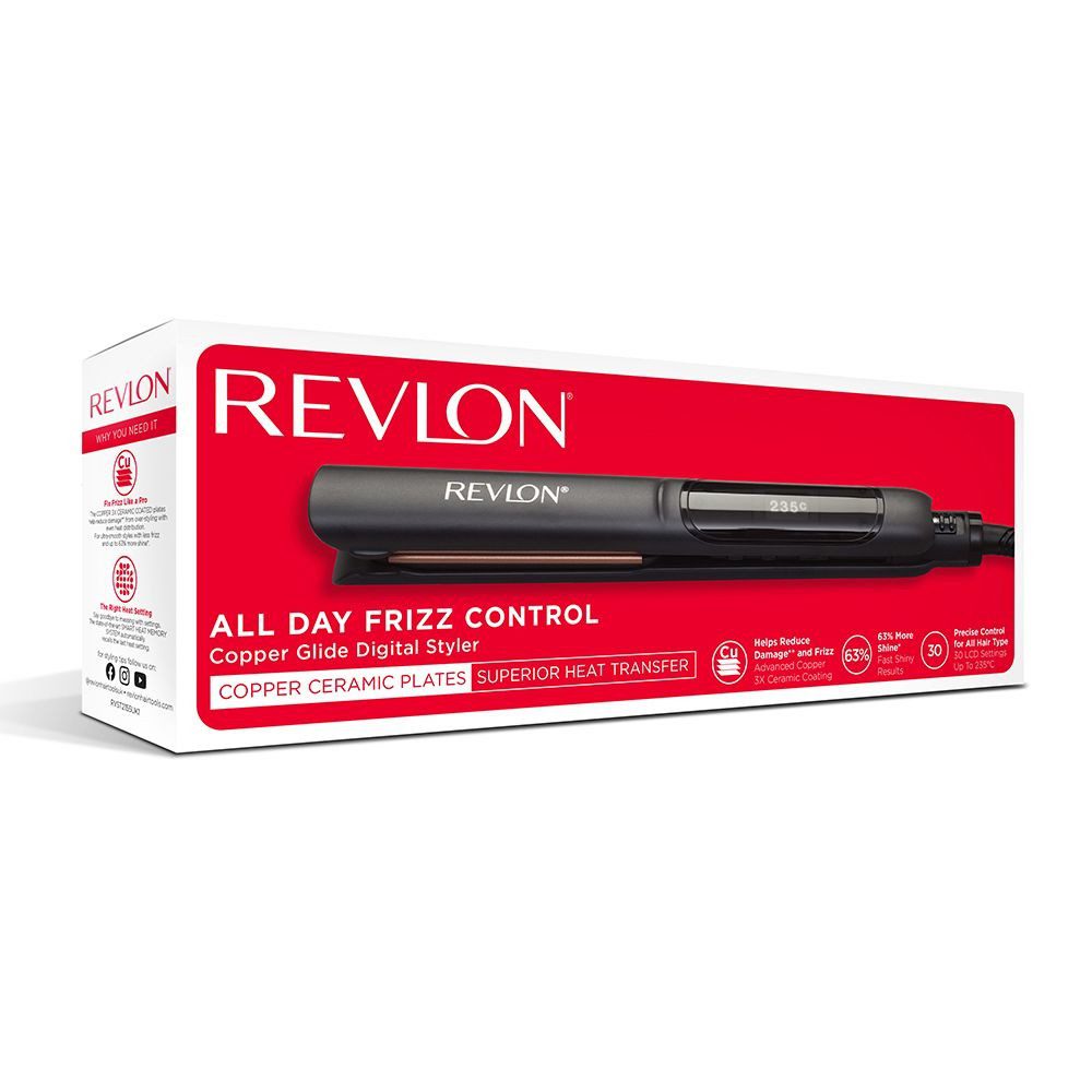 REVLON - RVST2155 Lisseur Cheveux, Contrôle Anti-Frisottis Permanent en Cuivre Styler Numérique
