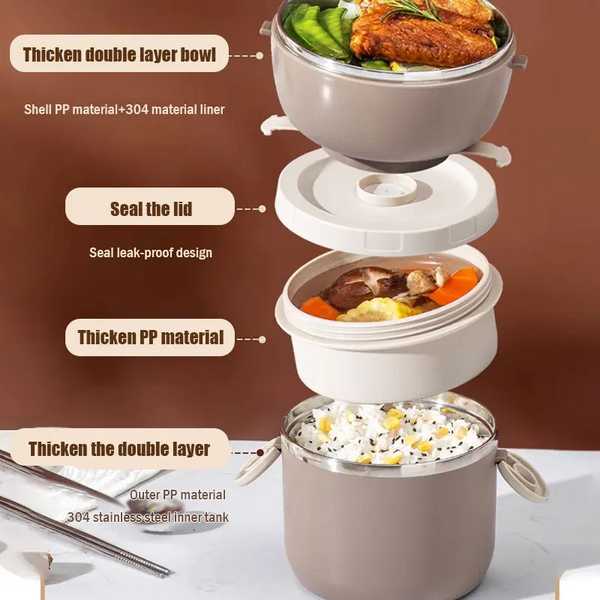 Boîte à Lunch Isotherme En Acier Inoxydable 304 - 3 étages, 2300 Ml - Pour Aliments Chauds Ou Froids - Poignée Confortable - Couleur Or