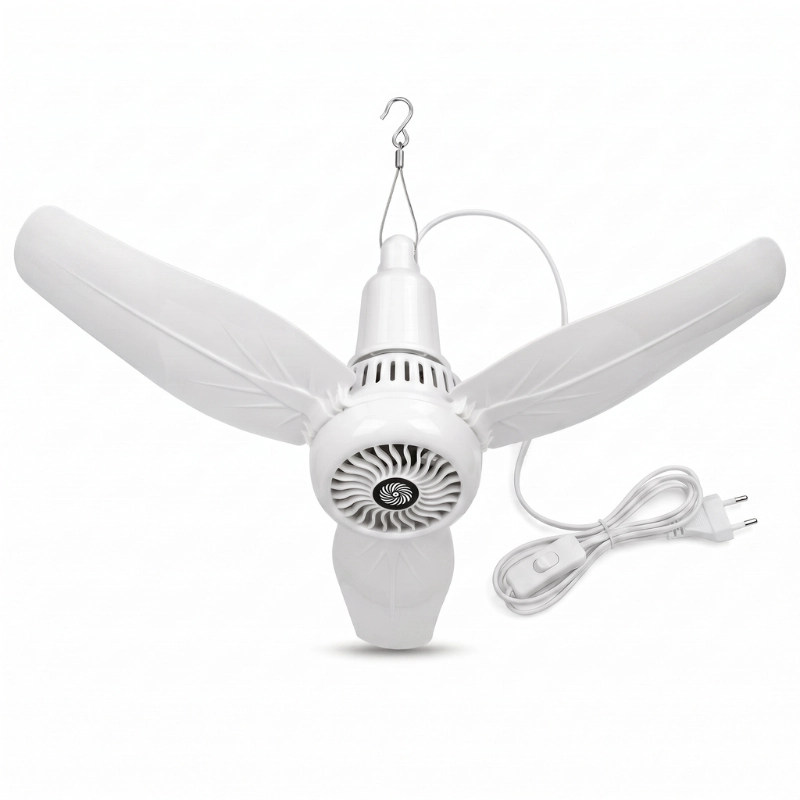 Mini ventilateur de plafond suspendu blanc à 3 pales avec crochet et câble interrupteur 220V