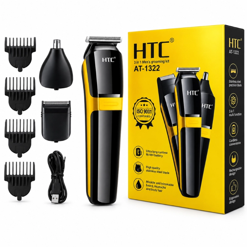 HTC AT‑1322 — Kit de tonte et rasage 3 en 1 pour homme