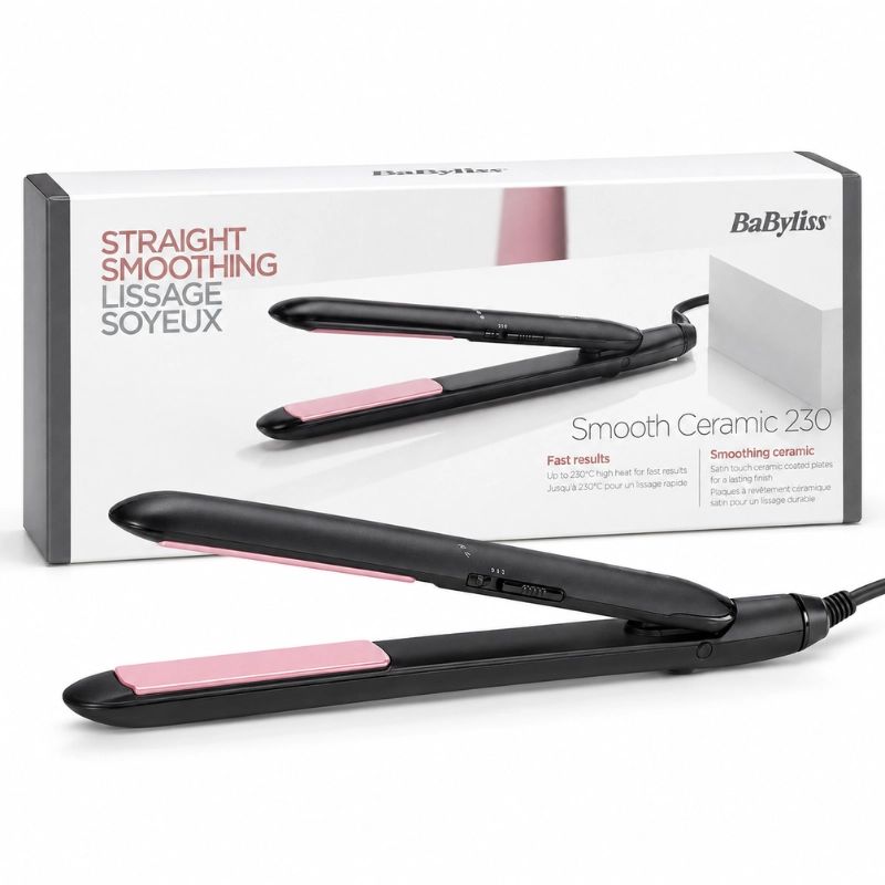 Lisseur BaByliss ST241E Smooth Ceramic 230 noir et rose avec sa boîte