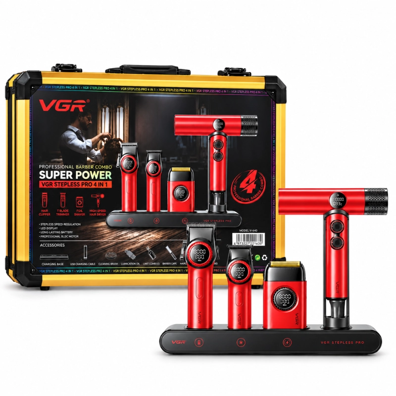 VGR Stepless Pro 4 en 1 Coffret Barbier Professionnel Complet