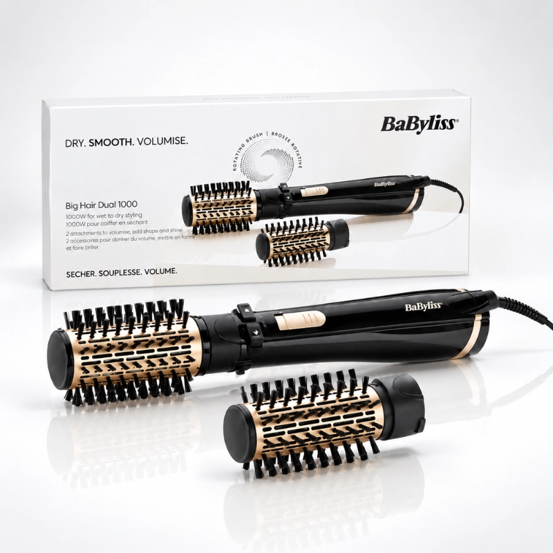 BaByliss Big Hair Dual AS962E brosse soufflante rotative 1000 W noir et or