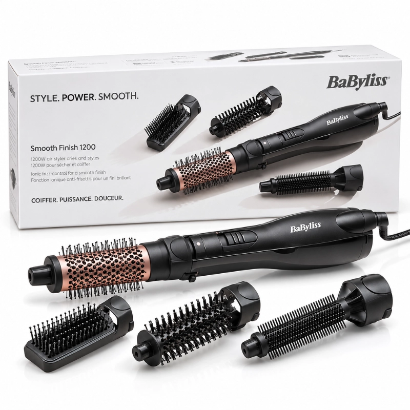BaByliss Smooth Finish 1200 AS122E – Brosse Soufflante 4 en 1 Ionique