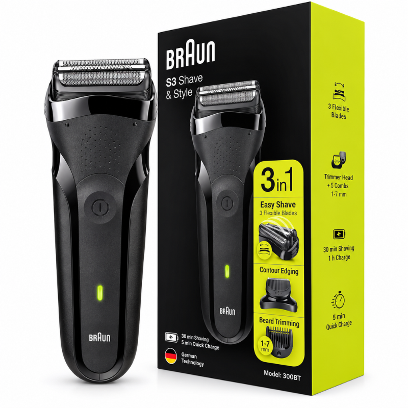 Braun Series 3 Shave&Style 300BT Rasoir et Tondeuse Barbe 3 en 1