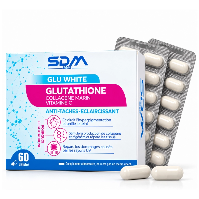 SDM Glu White Glutathione + Collagène Marin & Vitamine C – 60 Gélules